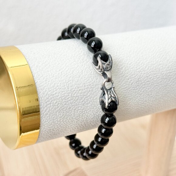 David Yurman Men´s Onyx Shiny Spiritual Beads Bracelet...
